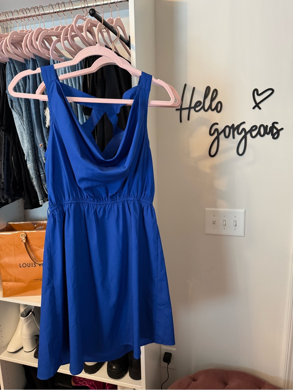 Ya Los Angeles Cobalt Blue Cowl-Back Midi Dress